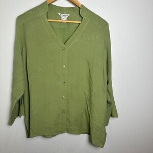 Citron Santa Monica Sage Green‎ Embroidered Silk Lagenlook Blouse Petite Large